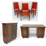 Art Deco : A limed oak Desk Suite to include a Partners Desk, Bookcase,