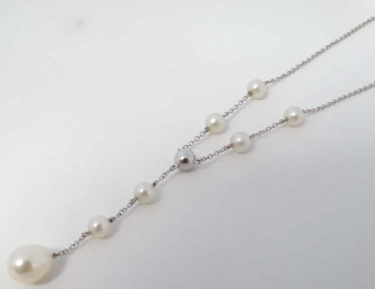A 9ct white gold necklace set with pearls . - Image 2 of 4