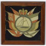 Ship's Woolwork : a circa 1910 Sailor's Woolwork having a circular vignette of a racing yacht to