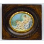 Roxane early XX French after Francois Boucher Miniature , Watercolour on Ivory Oval,