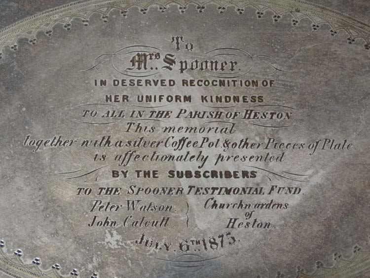 A Victorian silver plate tray with engraved decoration and inscription ' to Mrs Spooner in the - Image 7 of 8