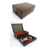 A 19thC mahogany sewing / work box with lift out tray section 12" wide 8" deep x 4 1/2" high