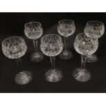 A set of 6 cut crystal hock / wine glasses 7 1/4" high CONDITION: Please Note - we