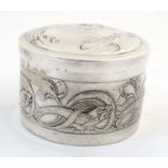 Decorative Metalware : WMF - A ' bright silver ' finish domed top lidded box having embossed fish