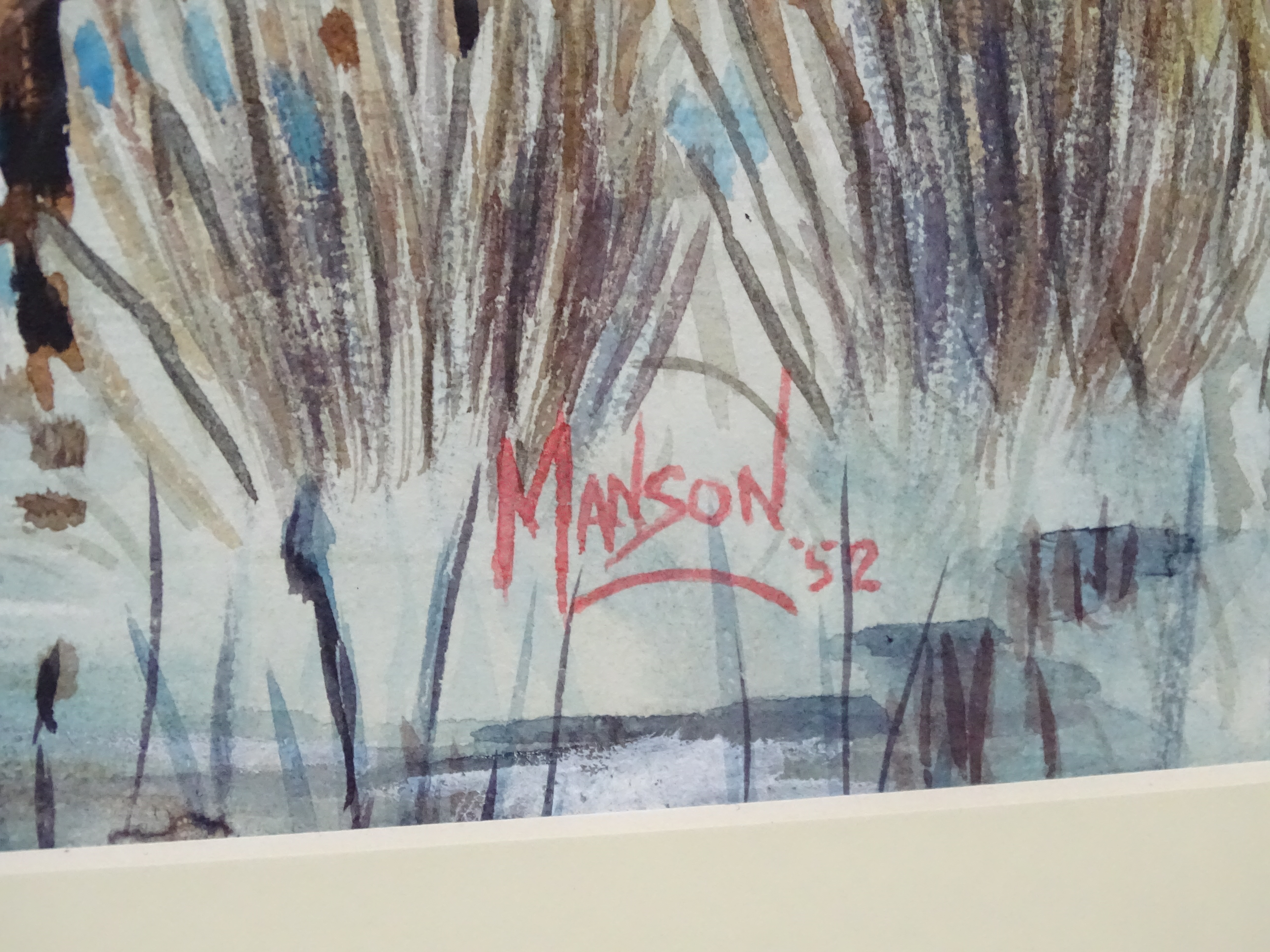 Manson '52', Watercolour and gouache, Wildfowl , ducks and geese , at a snow covered frozen lake, - Image 4 of 5