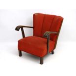 Vintage Retro : a 1930's Danish open armchair with upholstered seat and back ,