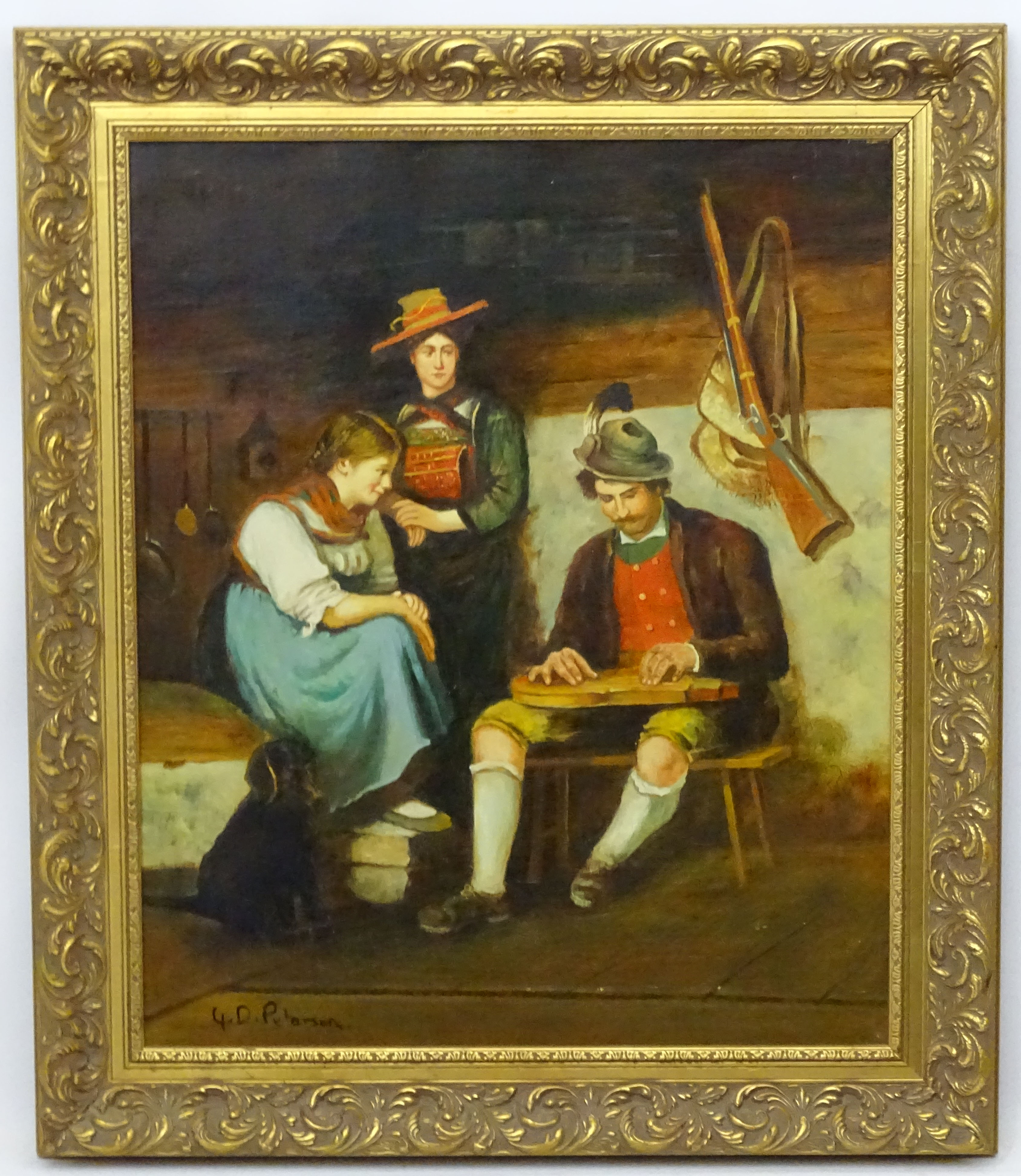 G D Peterson XX Continental, Oil on canvas, The Tyrolean Autoharp musician, Signed lower left.