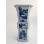 A large Chinese blue and white Gu vase of square form having canted corners ,