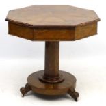 An early 19thC manner of Bullock walnut octagonal pedestal centre table with inlaid star shaped