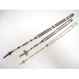 3 various rosaries comprising carved wood and mother of pearl examples.