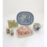 A quantity of ceramics to include a 19thC Blue and White willow pattern meat dish,