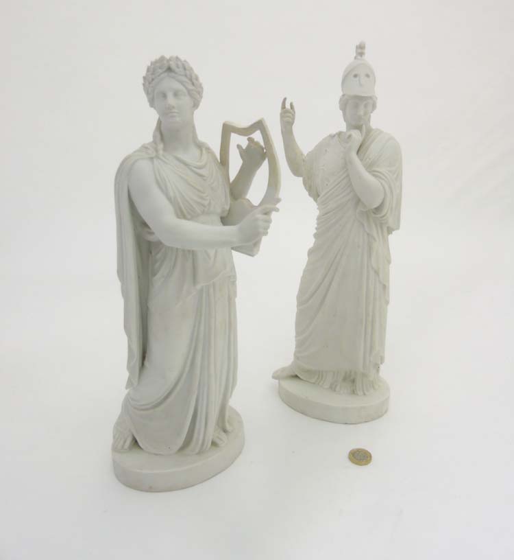A pair of c1900 Royal Copenhagen 'Eneret' Bisque / Parian classical figures including the Ancient - Image 3 of 7