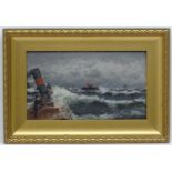 Jacob Julius Arlberg early XX, Oil on panel, View from a boat in stormy seas, Ascribed verso.