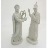 A pair of c1900 Royal Copenhagen 'Eneret' Bisque / Parian classical figures including the Ancient