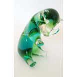 Retro Studio Art glass : A green and clear glass model of a bear.