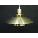 Vintage Retro: A Danish designed pendant light / lamp with brushed bronze livery,