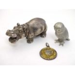 A 925 silver model of a hippo 3" long,