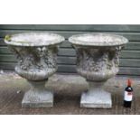Architectural / Garden Salvage : a pair of 19 /20 th C stone pedestal urns pair urns ,