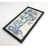 19thC Arts & Crafts: A framed ceramic image by a follower of William De Morgan made up of eight