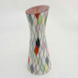 A Mid 20thC Retro Maling Traced Rose vase decorated in Harlequin pattern, 6605,