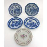 A collection of 5 Chinese plates to include; A pair of blue and white Chinese bowls ,