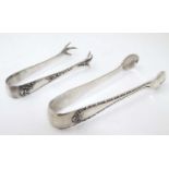 Silver sugar tongs hallmarked Sheffield 1909 maker C. W Fletcher & Son Ltd 4 1/4" long.