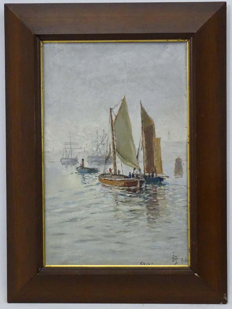 Jacob A. Aarlberg, Oil on canvas, 'Skizz', Fishing boats, steam tug etc.