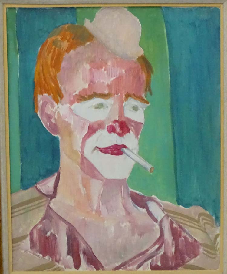 Charles William Farley XX, Oil on canvas,  Portrait of a Clown,  Inscribed verso to stretcher. - Image 2 of 3