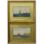 Richard Short (1841-1919) Marine School, Watercolours, a pair, 'Off Penarth,