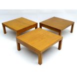 Vintage Retro: a collection of 3 pine stained teak coffee tables with squared legs,