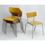 Vintage Retro: a set of Danish blonde wood Stacking Chairs with grey livery and 4 legs