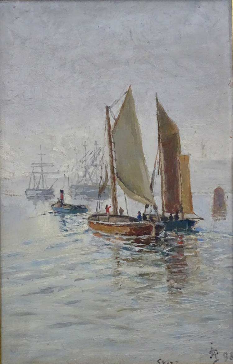 Jacob A. Aarlberg, Oil on canvas, 'Skizz', Fishing boats, steam tug etc. - Image 4 of 5