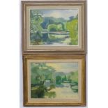 Brigit Hygrell 1953 Impressionist School, Oil on canvas board, a pair, Summer lake,
