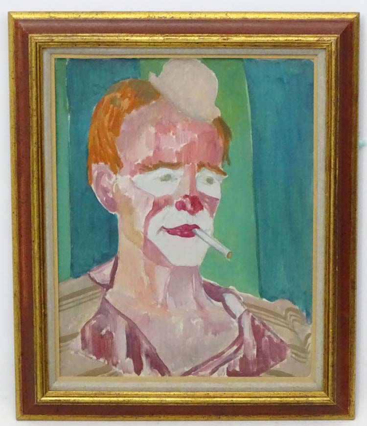 Charles William Farley XX, Oil on canvas,  Portrait of a Clown,  Inscribed verso to stretcher.
