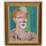 Charles William Farley XX, Oil on canvas,  Portrait of a Clown,  Inscribed verso to stretcher.