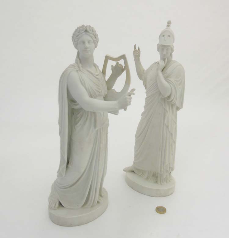 A pair of c1900 Royal Copenhagen 'Eneret' Bisque / Parian classical figures including the Ancient - Image 4 of 7