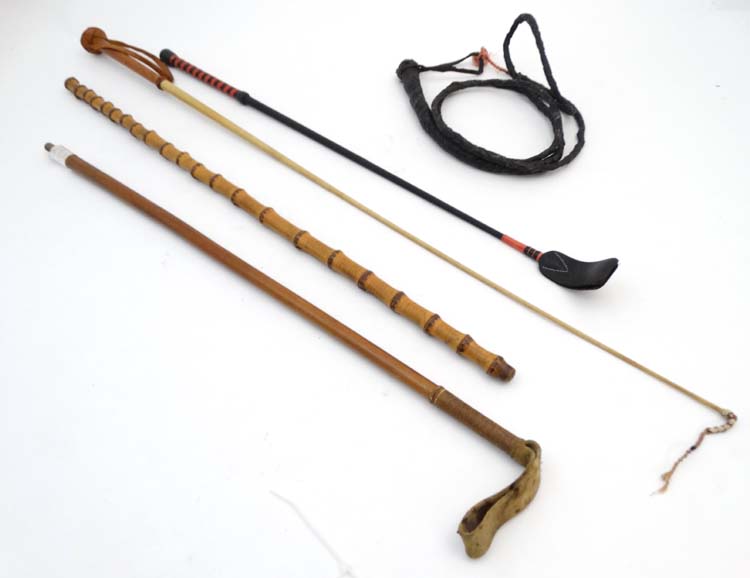 Equestrian: 5 various riding crops, sticks and whips to include a Malacca riding crop,