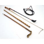 Equestrian: 5 various riding crops, sticks and whips to include a Malacca riding crop,