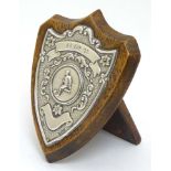 Football Interest : A silver mounted oak presentation / trophy shield titled ' K.