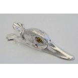 A silver plate desk top letter clip in the form of a ducks head. 21stC.