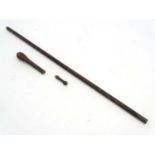 Shooting: A c1900 sectional rosewood gun motor case cleaning rod, with grooved bulbous knop handle,