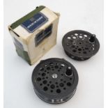 Salmon fishing : A Shakesphere Super Condex 4 1/8" salmon fly reel together with 2 spare spools.