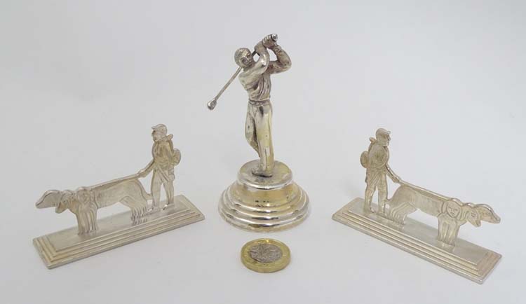 A pair of Art Deco style silver plate knife rests formed as huntsman with dogs 3 1/4" wide Together - Image 5 of 9