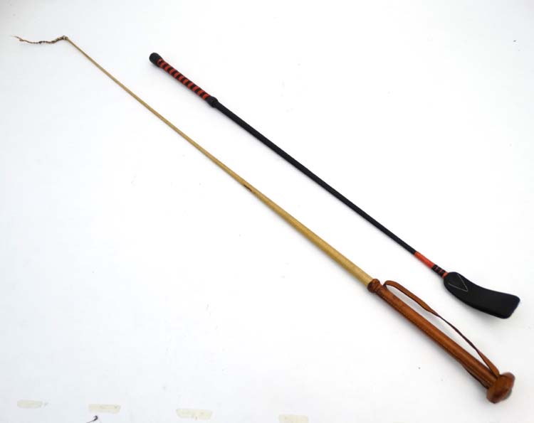 Equestrian: 5 various riding crops, sticks and whips to include a Malacca riding crop, - Image 2 of 9