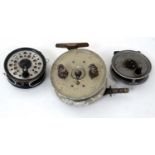 Fishing Three assorted reels inc; Pridex 3 1/2" diameter trout fly-fishing reel,