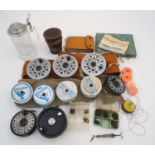 Fly-fishing: A mixed lot of equipment, to include, line keep wallet,