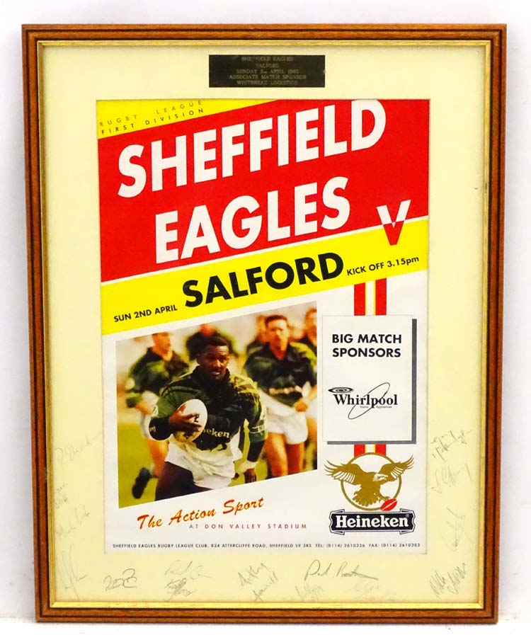 Rugby League: An autographed (15) poster for SHEFFIELD EAGLES v Salford,