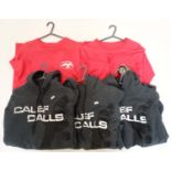 Three Grey Calef Calls Duck shooting Hoodies (size M) together with two fuschia Duck Commander