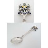 Shooting / military interest : A silver teaspoon surmounted by enamel decoration titled ' Chiromo