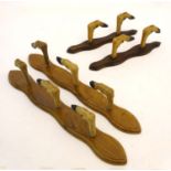 Taxidermy: A continental mounted roe deer hoof gun rack for three guns,